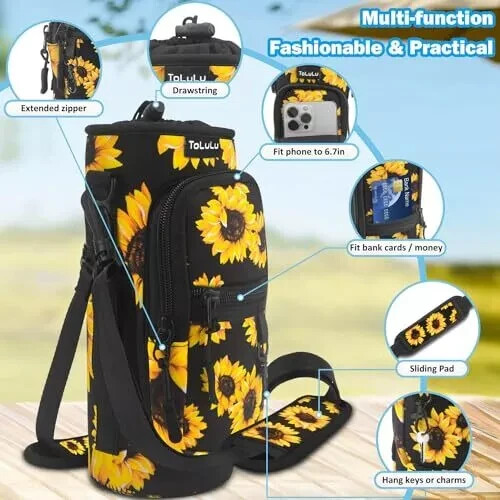 Water Bottle Carrier Bag 25/32/40oz with Phone Pocket, 25 OZ Sunflower