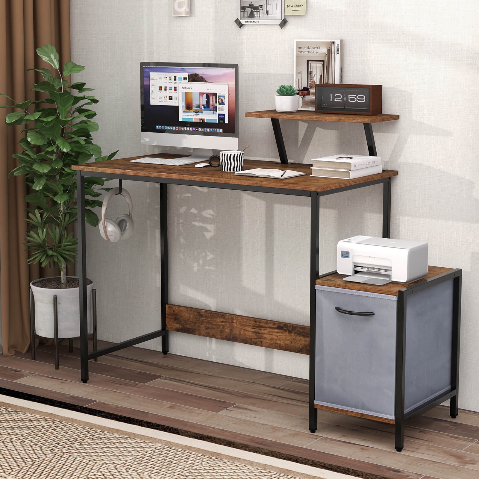 Costway Computer Desk Writing Workstation Home Office w/ Storage Rack & Shelf