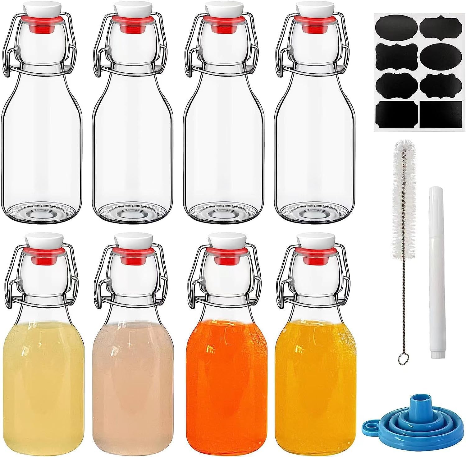 8 Pack Flip Top Glass Bottles,3.38 oz/100ml Small Swing Top Glass Bottle,Clea...