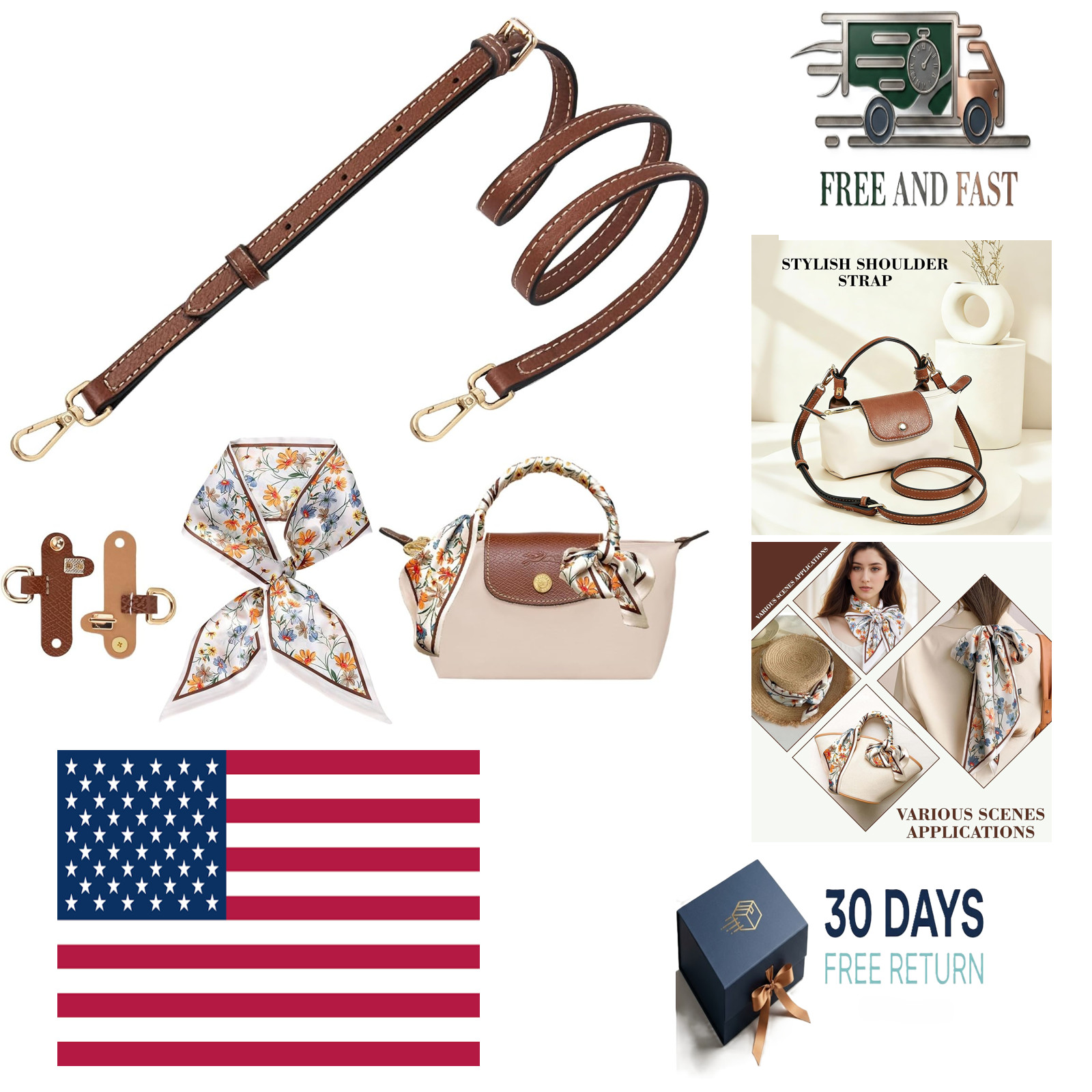Crossbody Strap for Longchamp Mini Bag, Leather Shoulder Strap Kit, Equipped