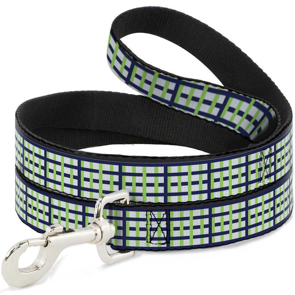 Dog Leash Basketweave Plaid White/Navy/Bright Green NARROW 0.5"