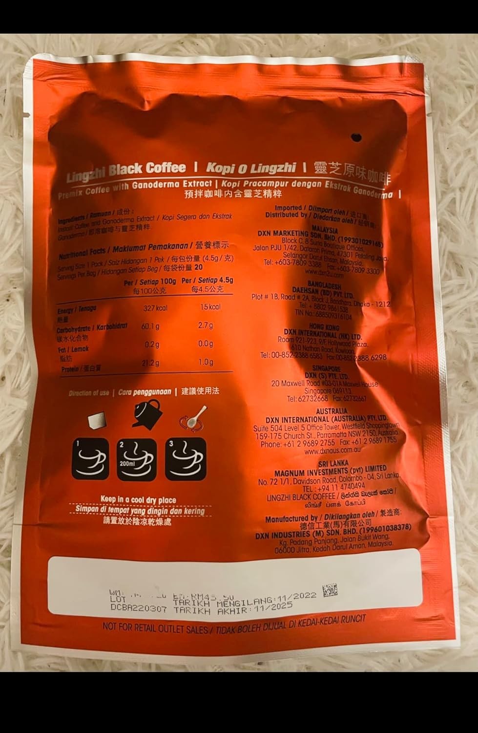 DXN Lingzhi Black Coffee 3 in 1 Instant Coffee Mix 20 Sachets