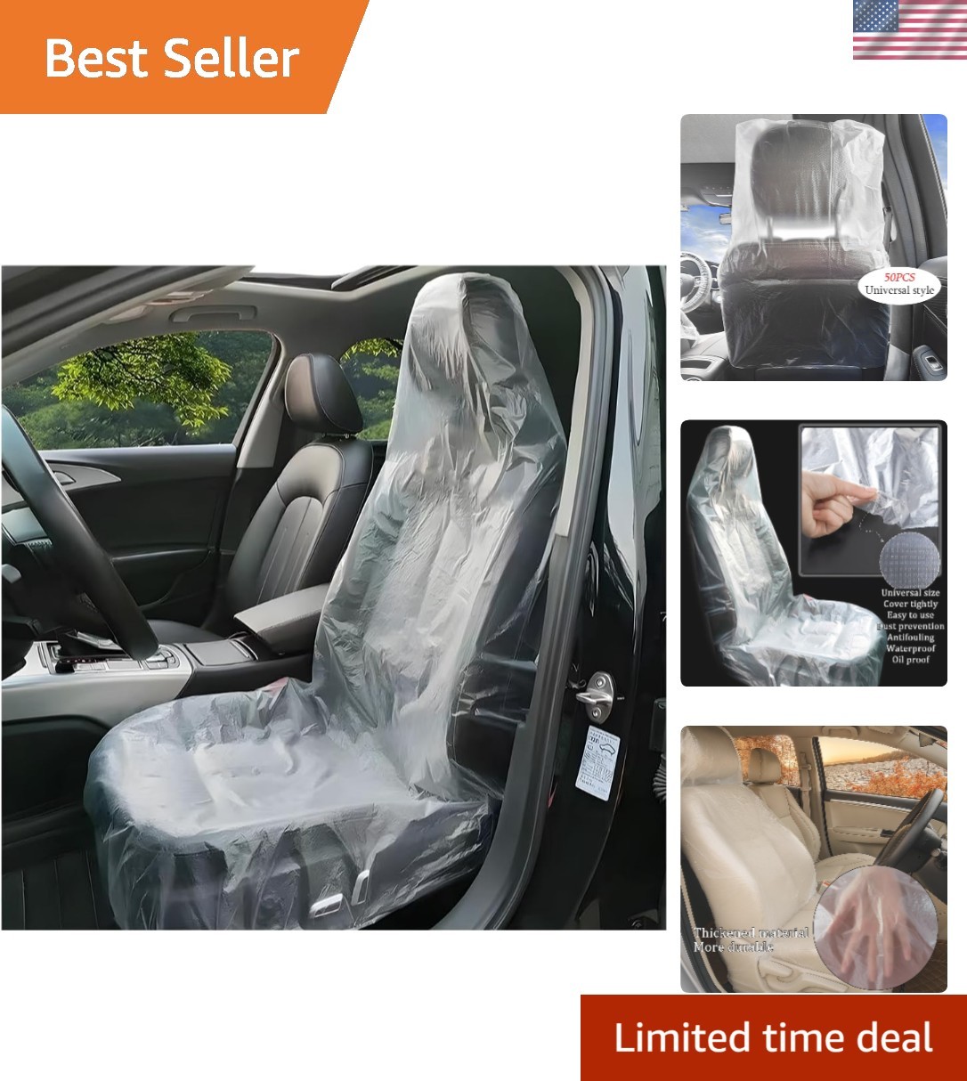 50 Pack Clear Disposable Car Seat Covers for Front Seats - Vehicle Protection
