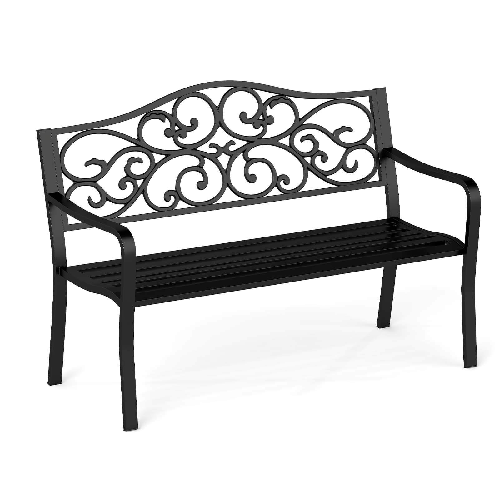 50" Porch Bench w/Ergonomic Backrest & Armrests Floral Patterns Curved