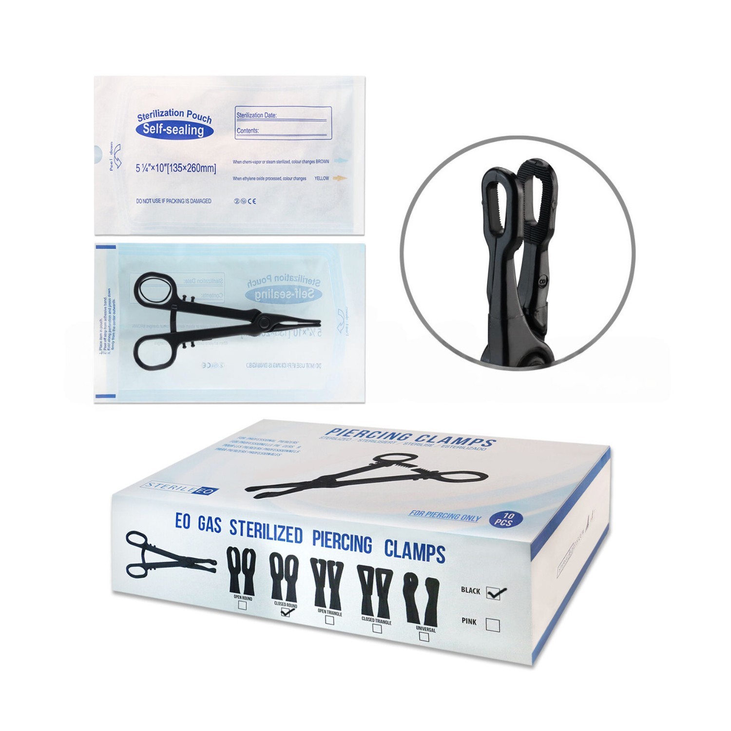 Sterile Rounded Top Forceps Piercing Clamp EO Gas Sterilized Eco Pack