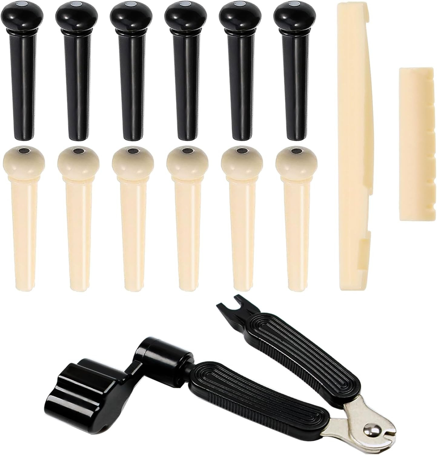 14Pcs Acoustic Guitar Bridge Pins String Pegs Guitar Saddle Nut with 3-In-1 Pin