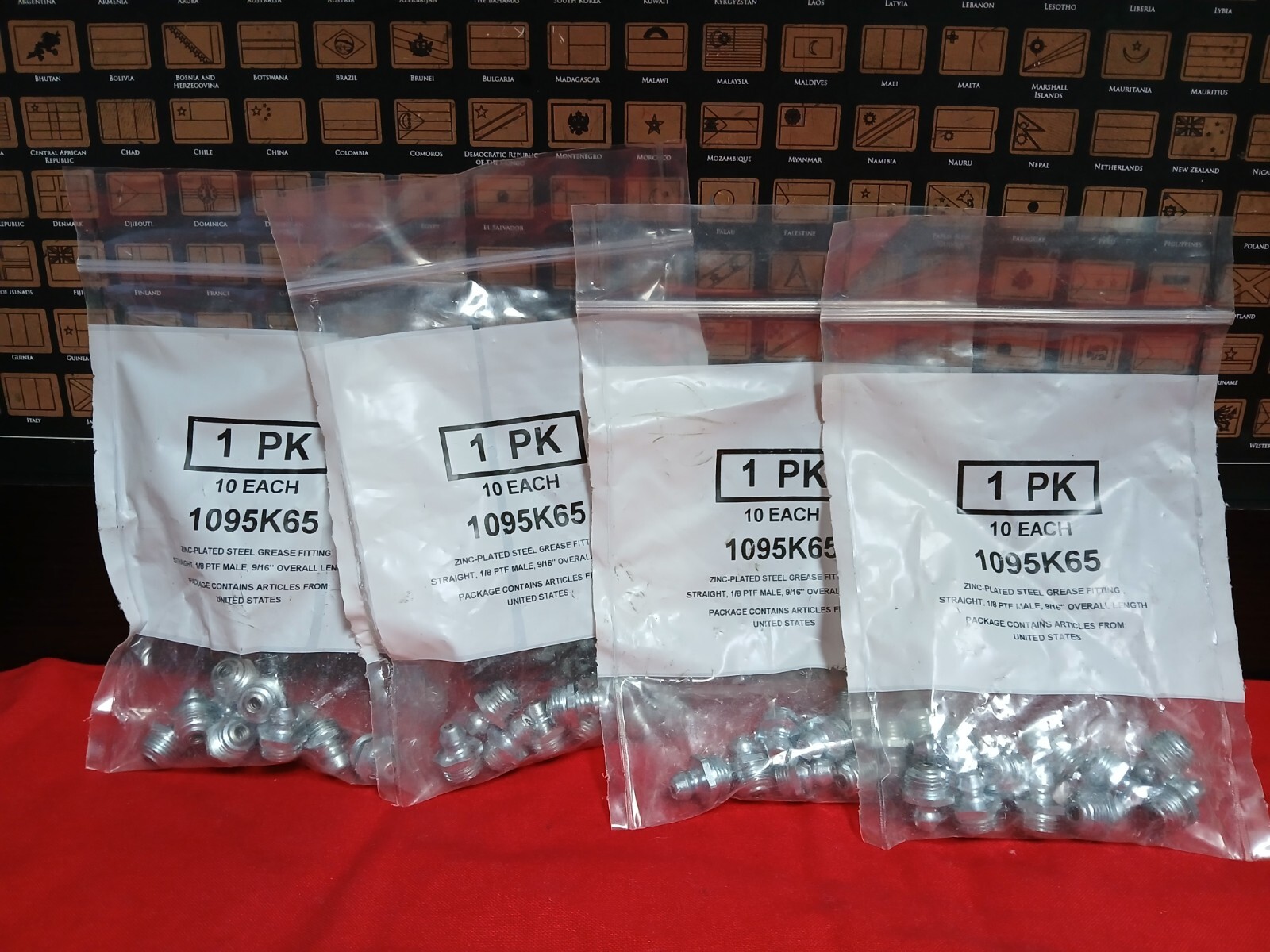 4 BAGS 1095K65  1/8 PTF Male Steel Grease Fitting Straight, 9/16 Overall Length