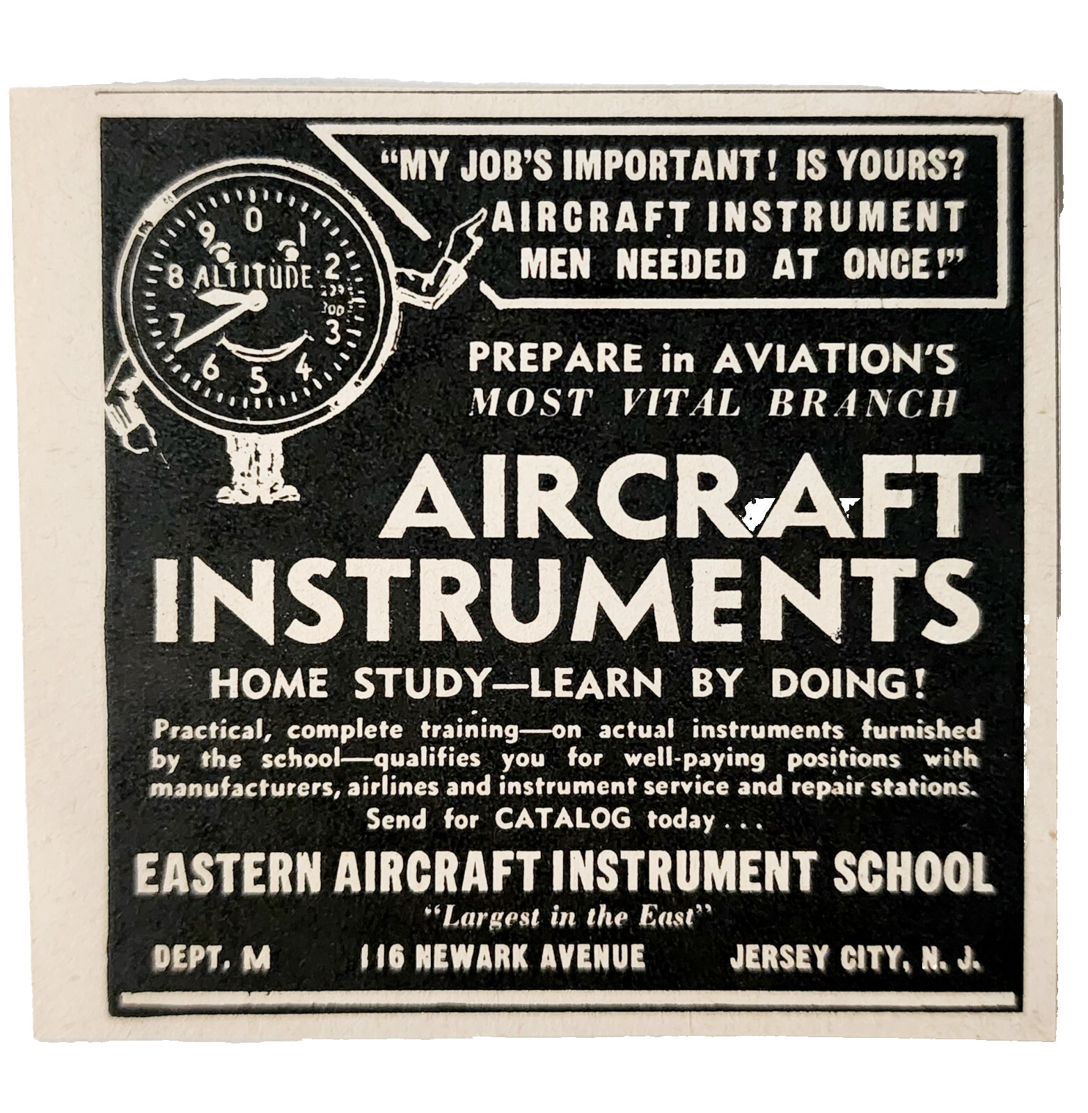 1943 Eastern Aircraft Instrument School Advertisement Military Aviation DWF17