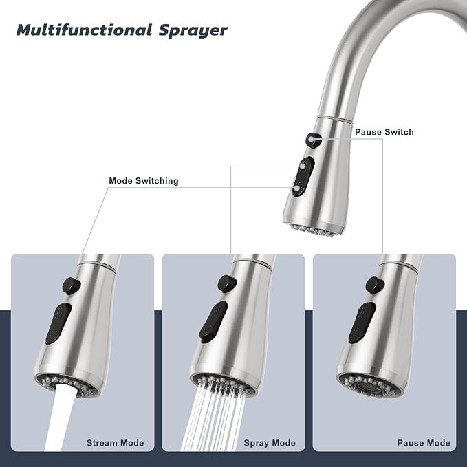 Single Handle Kitchen Sink Faucet Pull Down Spray High Arc Single Hole Mixer Tap