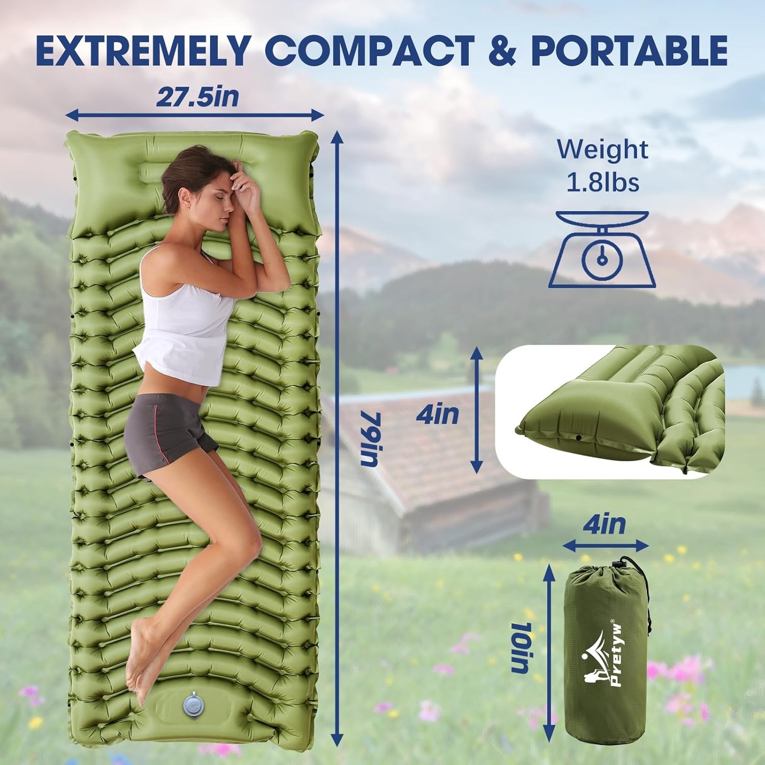 Ultralight Camping Sleeping Pad with Pillow and Pump