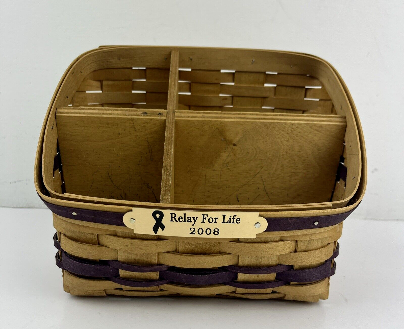 American Traditions Basket Relay For Life 2008 Brown Wood Purple Accent Divider