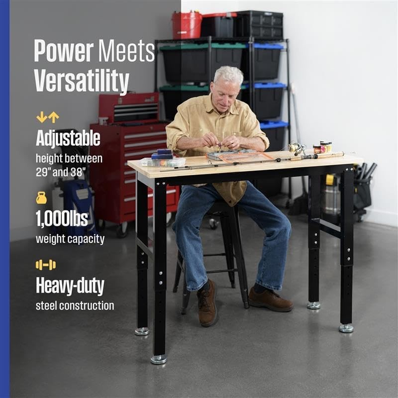 Workbench | 48” Adjustable Hardwood Work Tops | Premium Standard or Crank