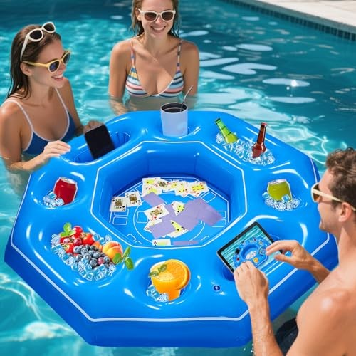 Octagonal Inflatable Game Table with Waterproof Playing Cards, Inflatable Blue