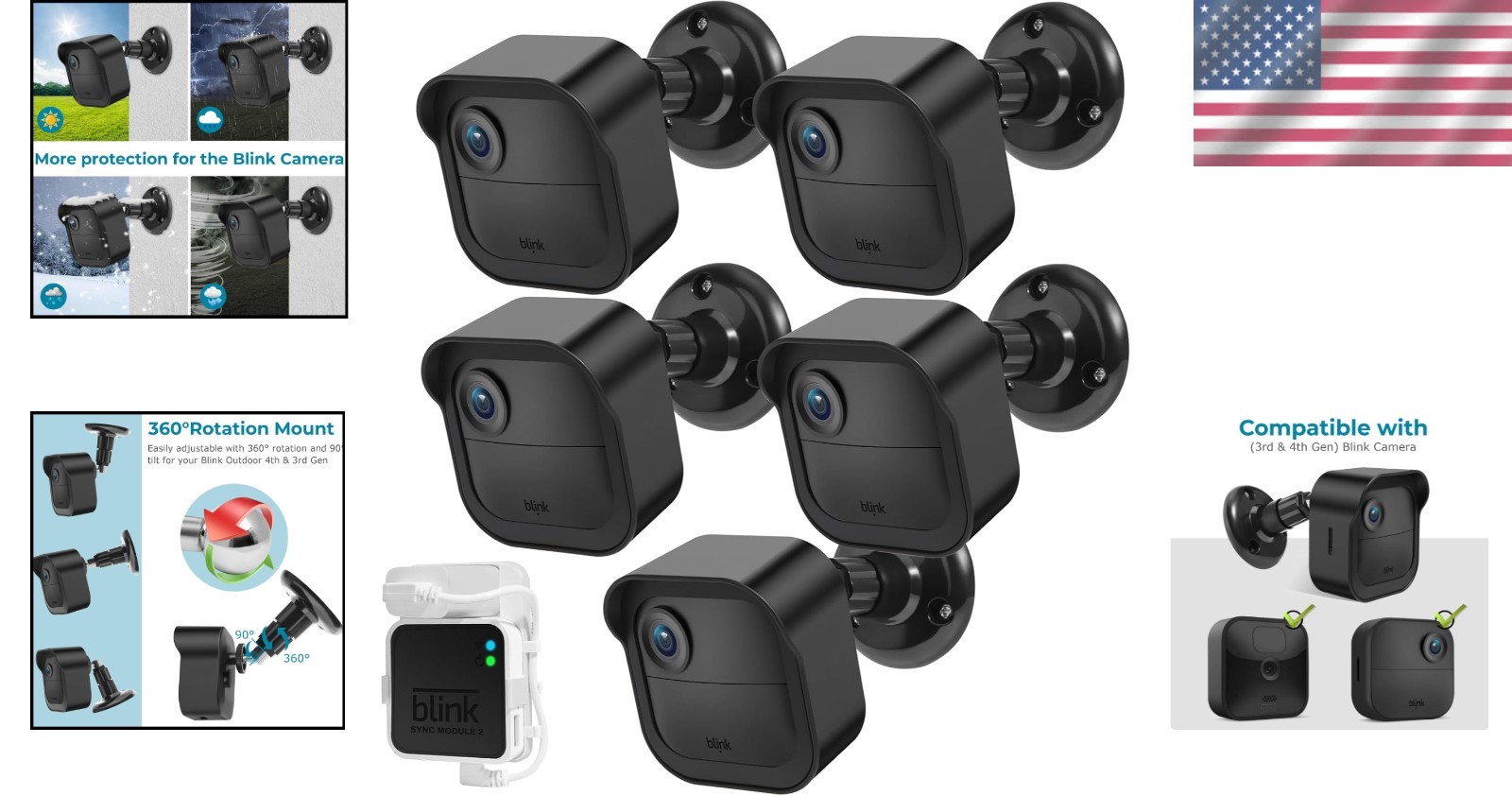 Blink Outdoor Camera Wall Mount Compatible with 4 Newest Model& 4th Gen,5 Pac...