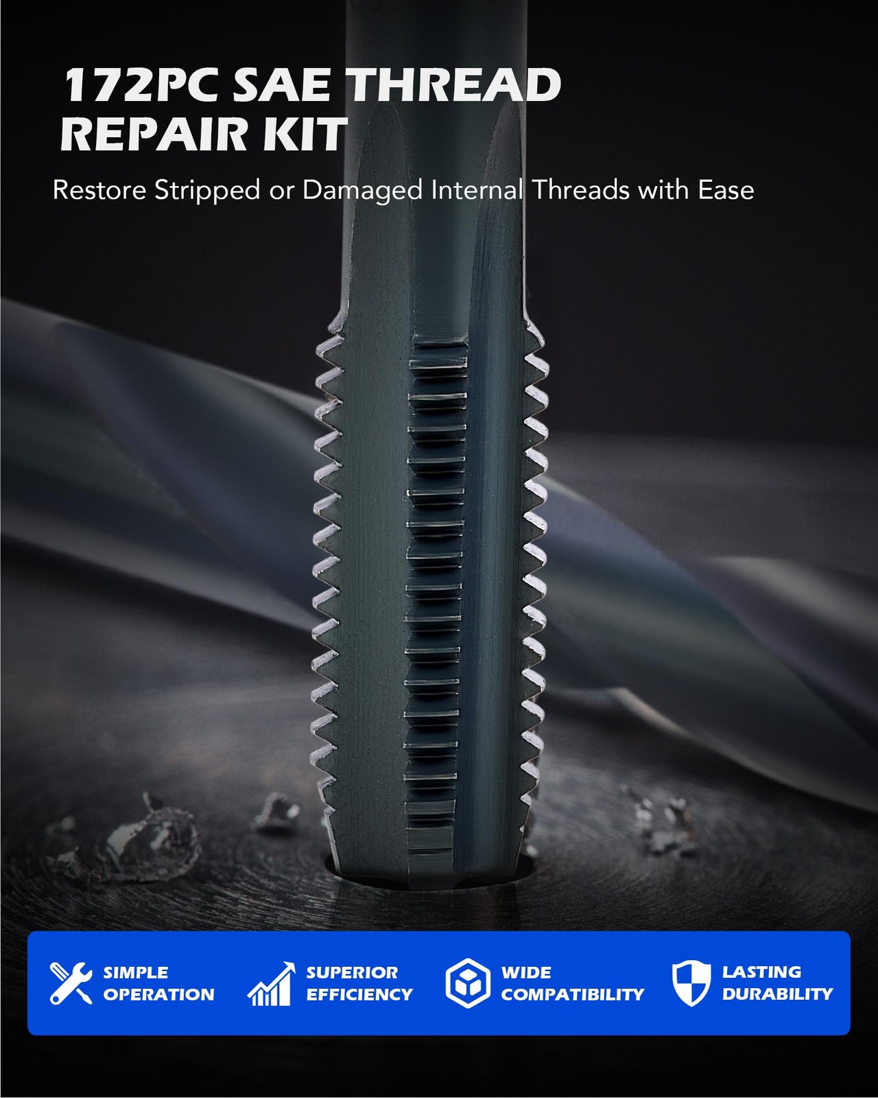 Orion Motor Tech 172pc Thread Repair Kit, SAE Set, Silver, Blue