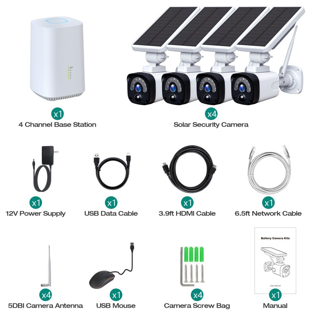 4MP Solar Battery Powered Wireless Security Camera System PIR Detect Protection