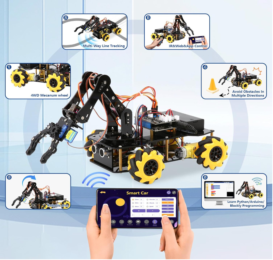 13 complete Smart Robot Arm & Car Kits