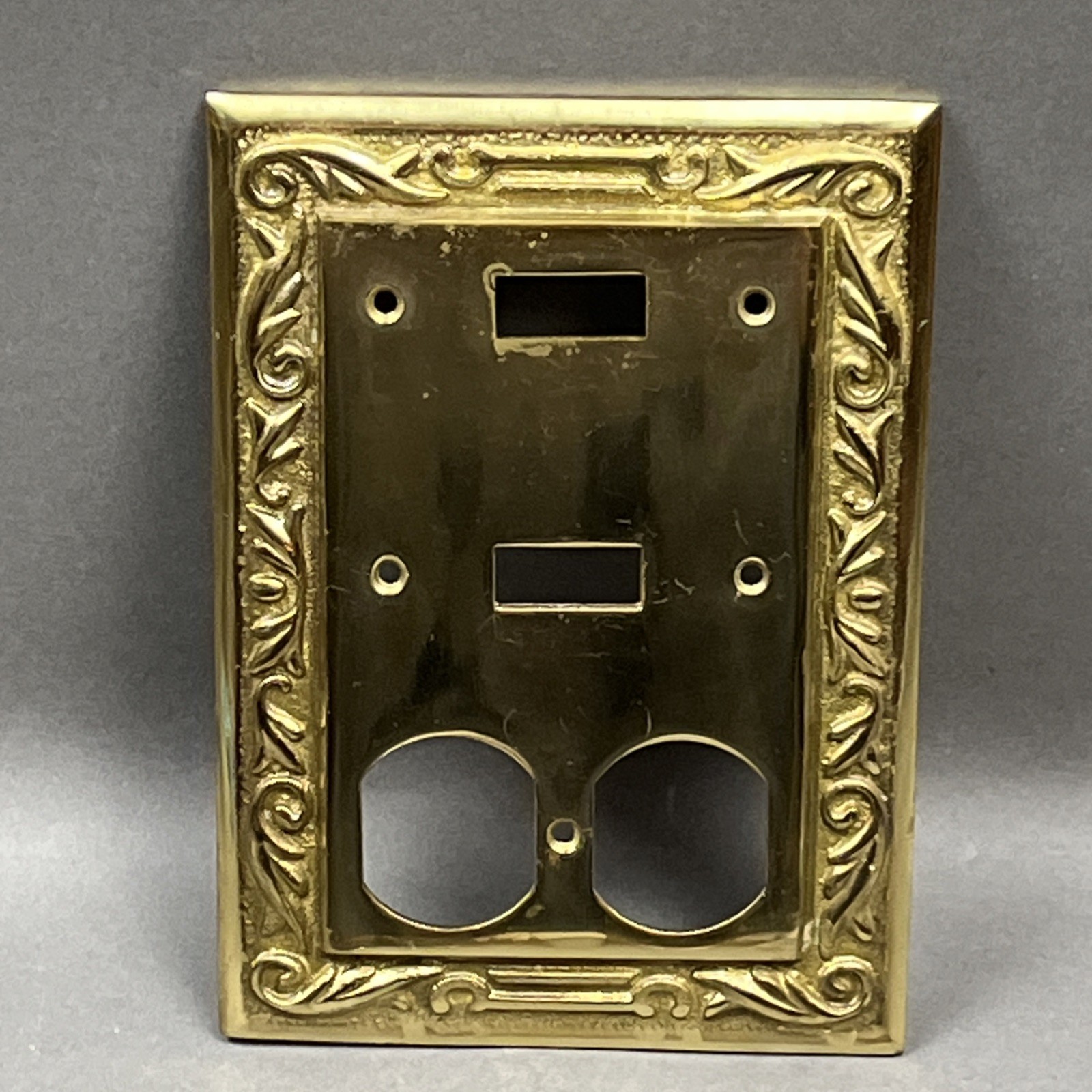 Solid Cast Brass Switch Plate 3-Gang Combination Duplex Outlet 2-Toggle Switch