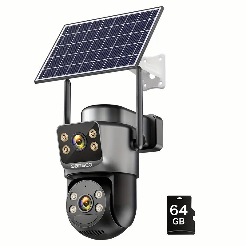 5G WiFi Solar PTZ Security Camera 4MP 2-Way Audio Dual Lens Wireless+64G TF Card