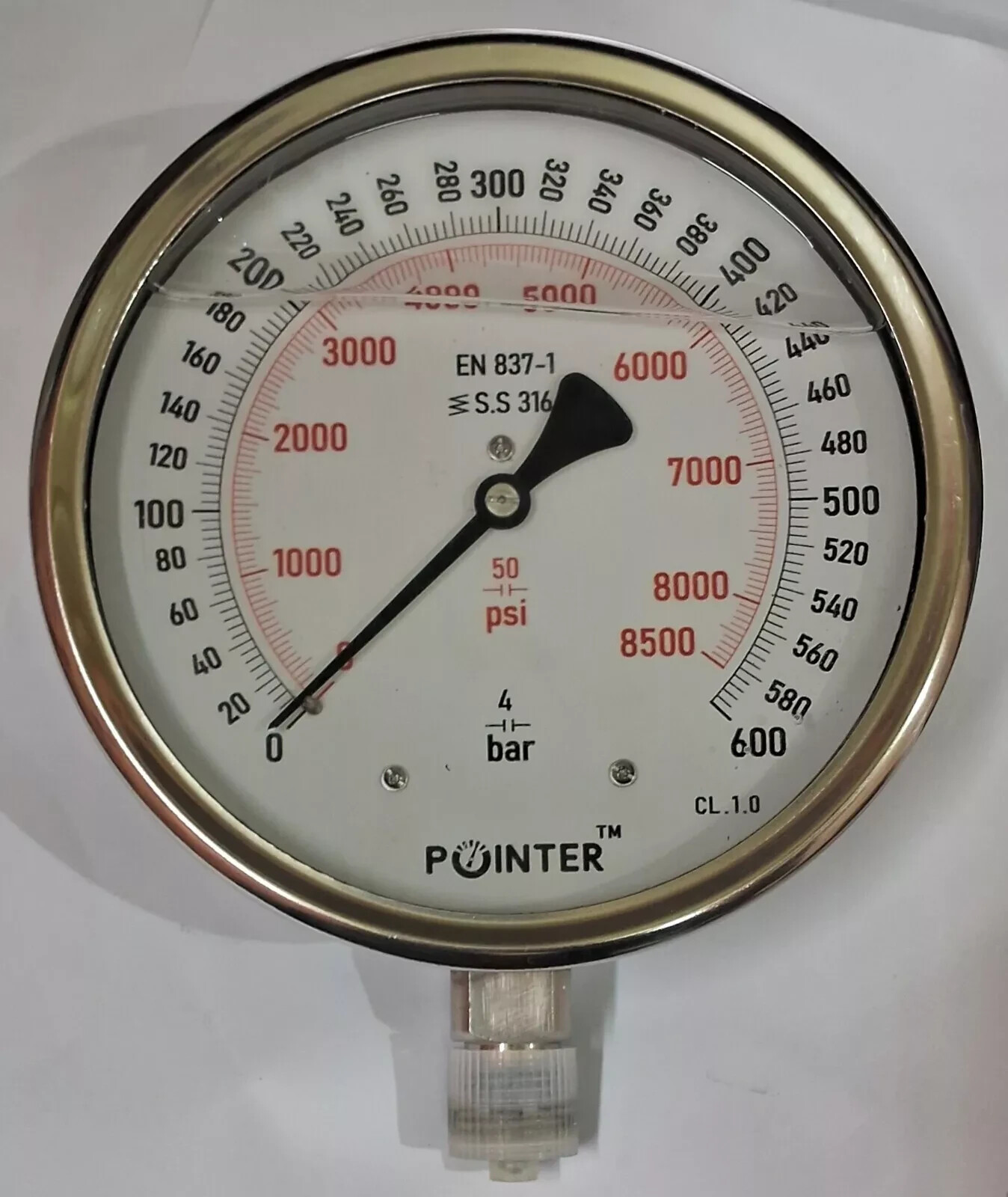 150MM Dial High Pressure Gauge Dual Scale 600 BAR 8500 PSI 1/2" BSP Connection