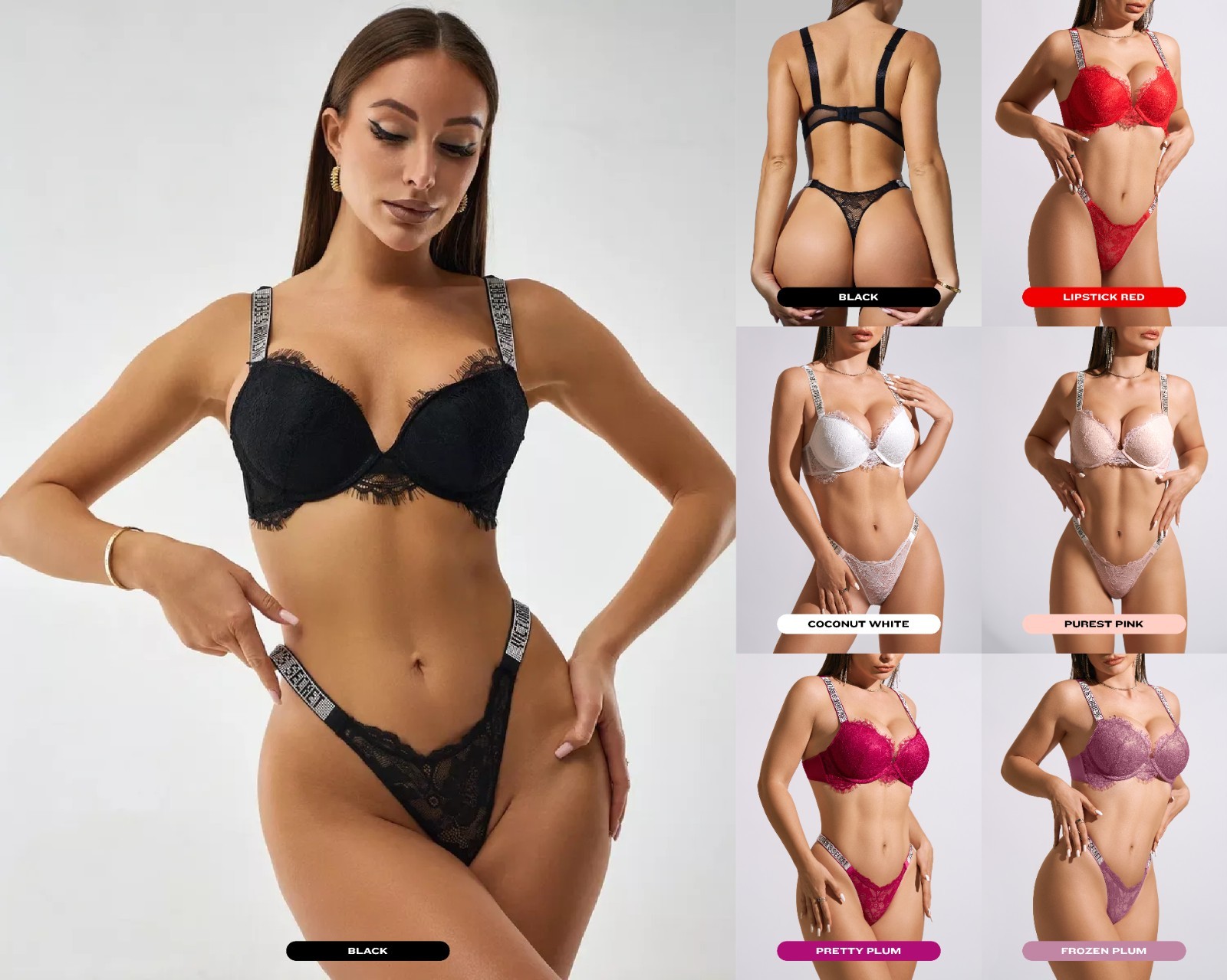 Victoria's Secret Classic BRA + THONG SET - Shine Strap LACE lingerie