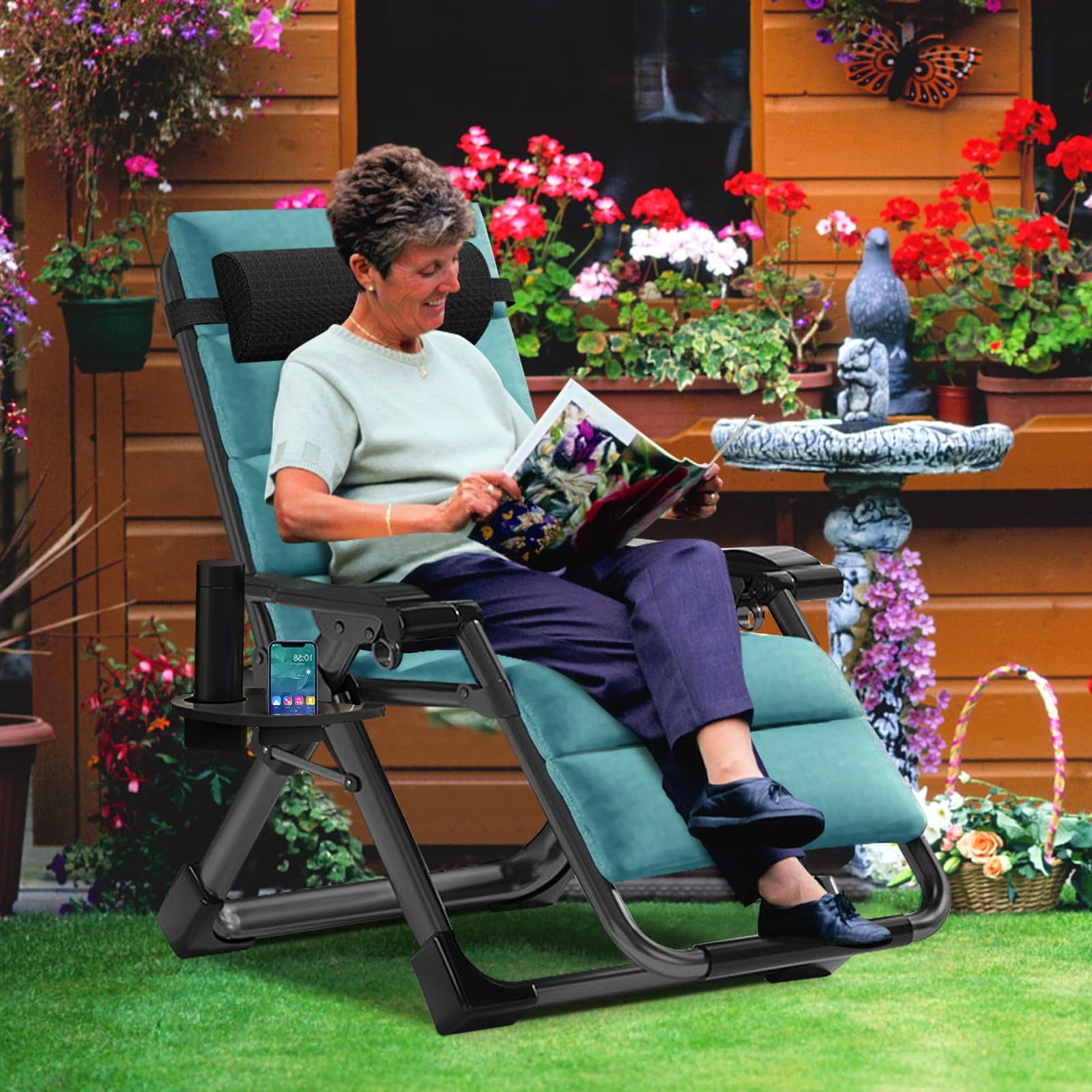Zero Gravity Lounge Chair Outdoor Padded with Side Table Supports 440lbs