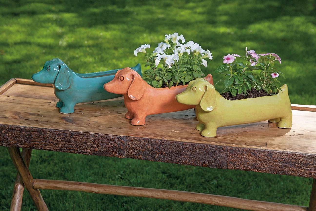 Colorful Terracotta Dachshund Planters - Set Of 3