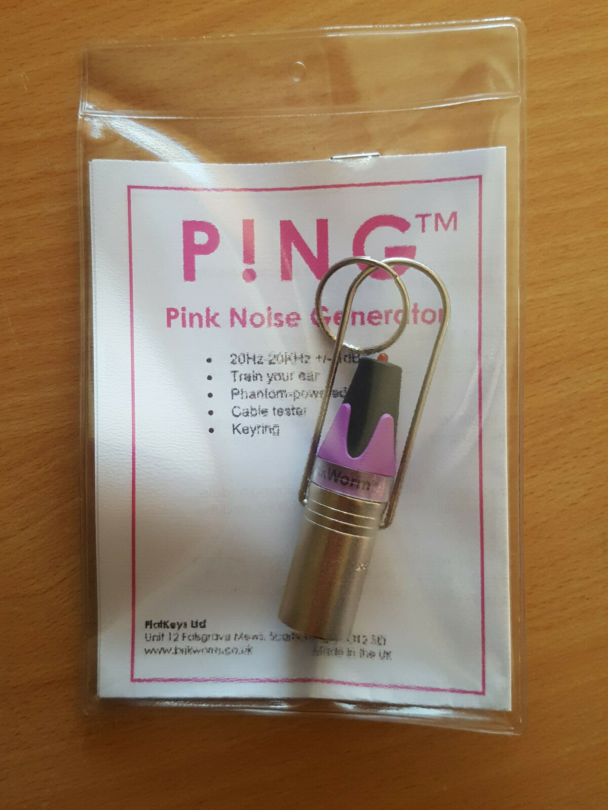 P!NG pink noise generator, XLR cable tester, keyring