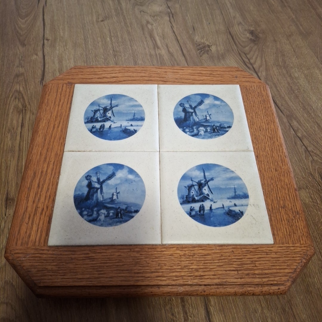 Delft Blue Windmill Tiles Lazy Susan Made In USA 12"×12"