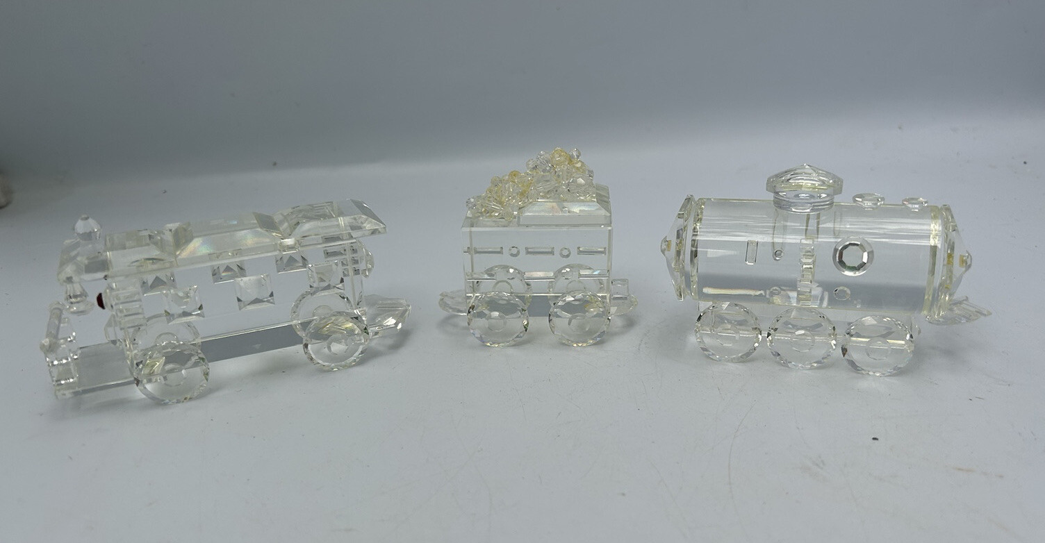 Handcrafted Crystal Glass Small 3 piece Signed Train Set