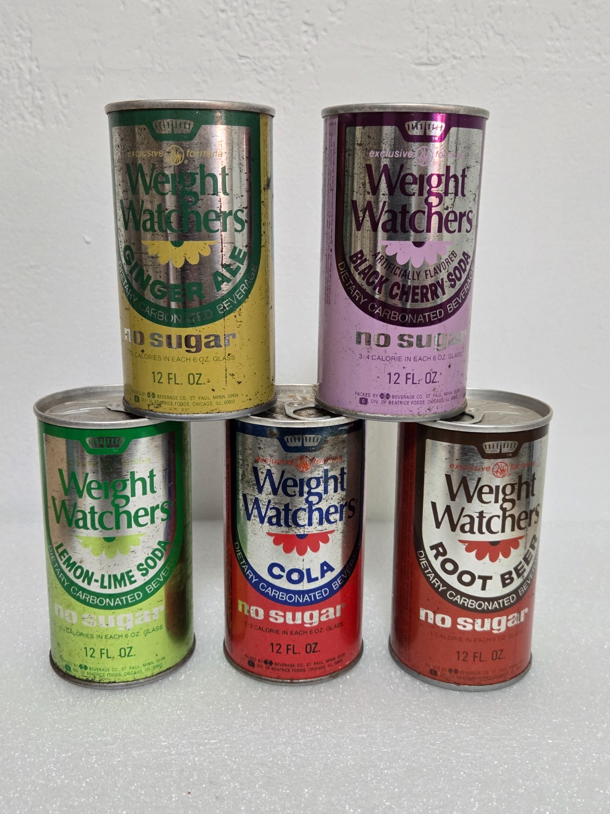 Vintage Straight Steel Soda Pop Can Lot of 5 Weight Watchers Metallic