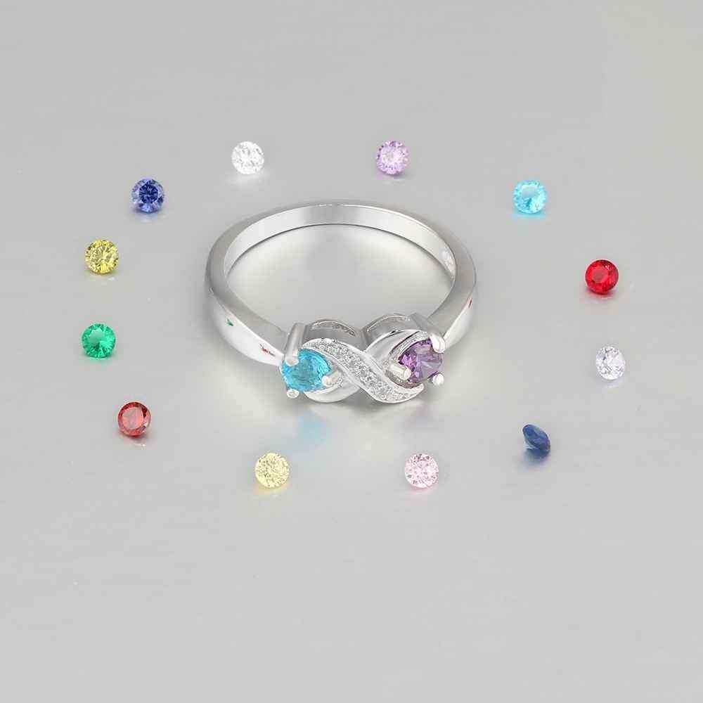 Custom 2 Birthstone Ring-Personalized Name Couple Ring Mother's Gift for her