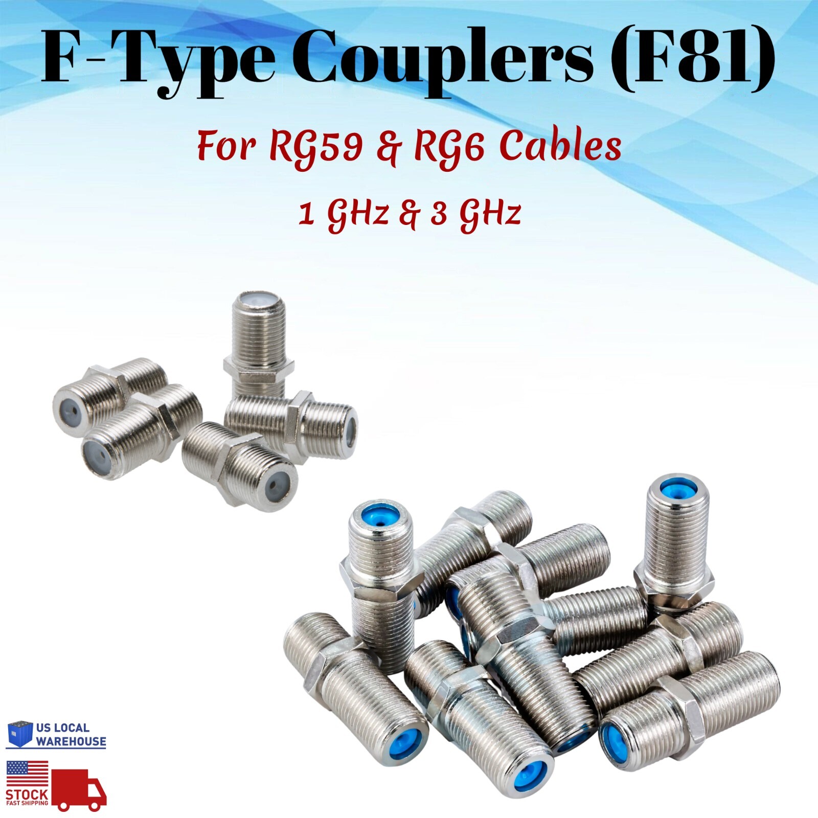 RG6 RG59 Female to Female Coaxial Coupler F-Type F81 Barrel Coax Adapter Lot