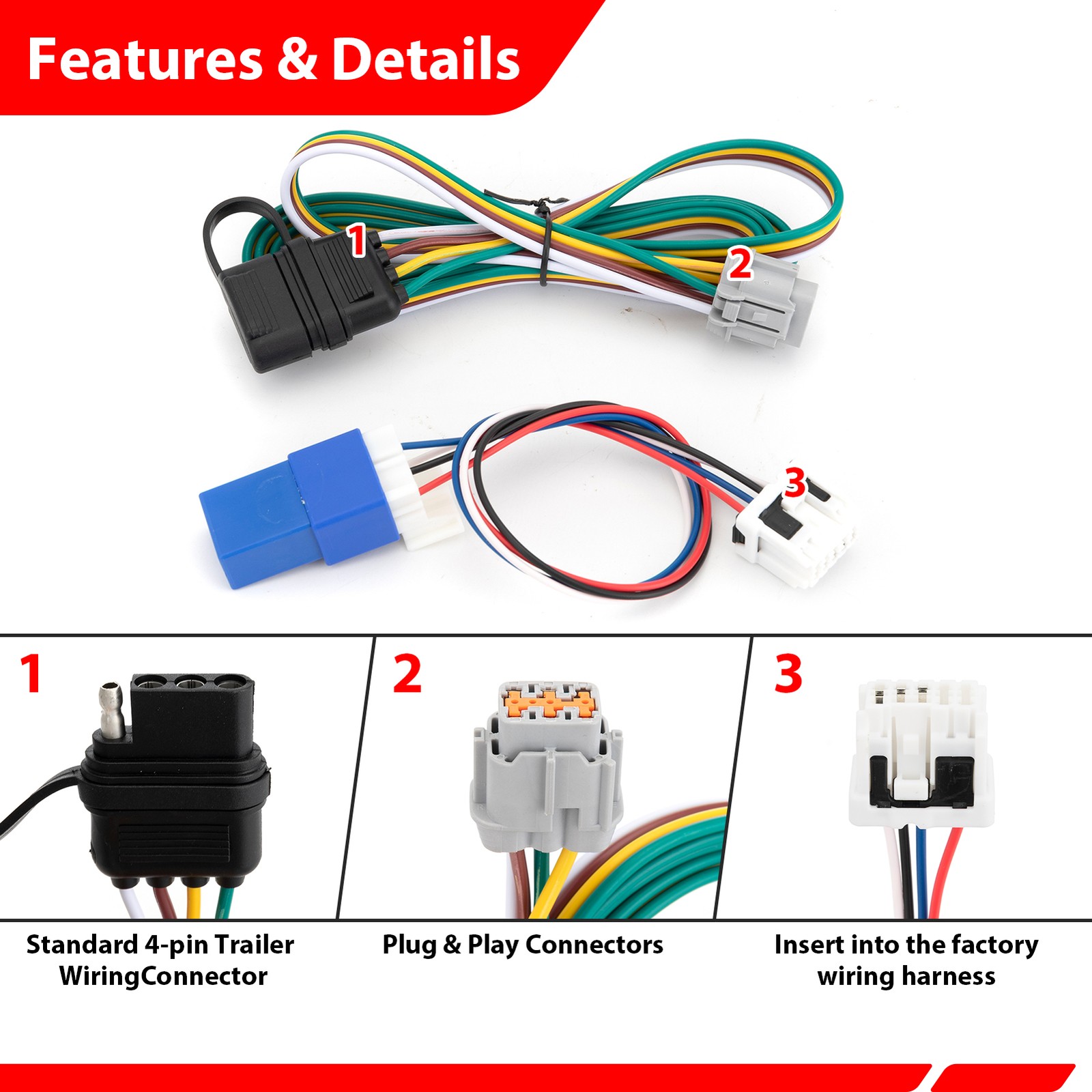 Wiring Harness 4-Way Flat Trailer Connector For INFINITI QX60 2022-2026