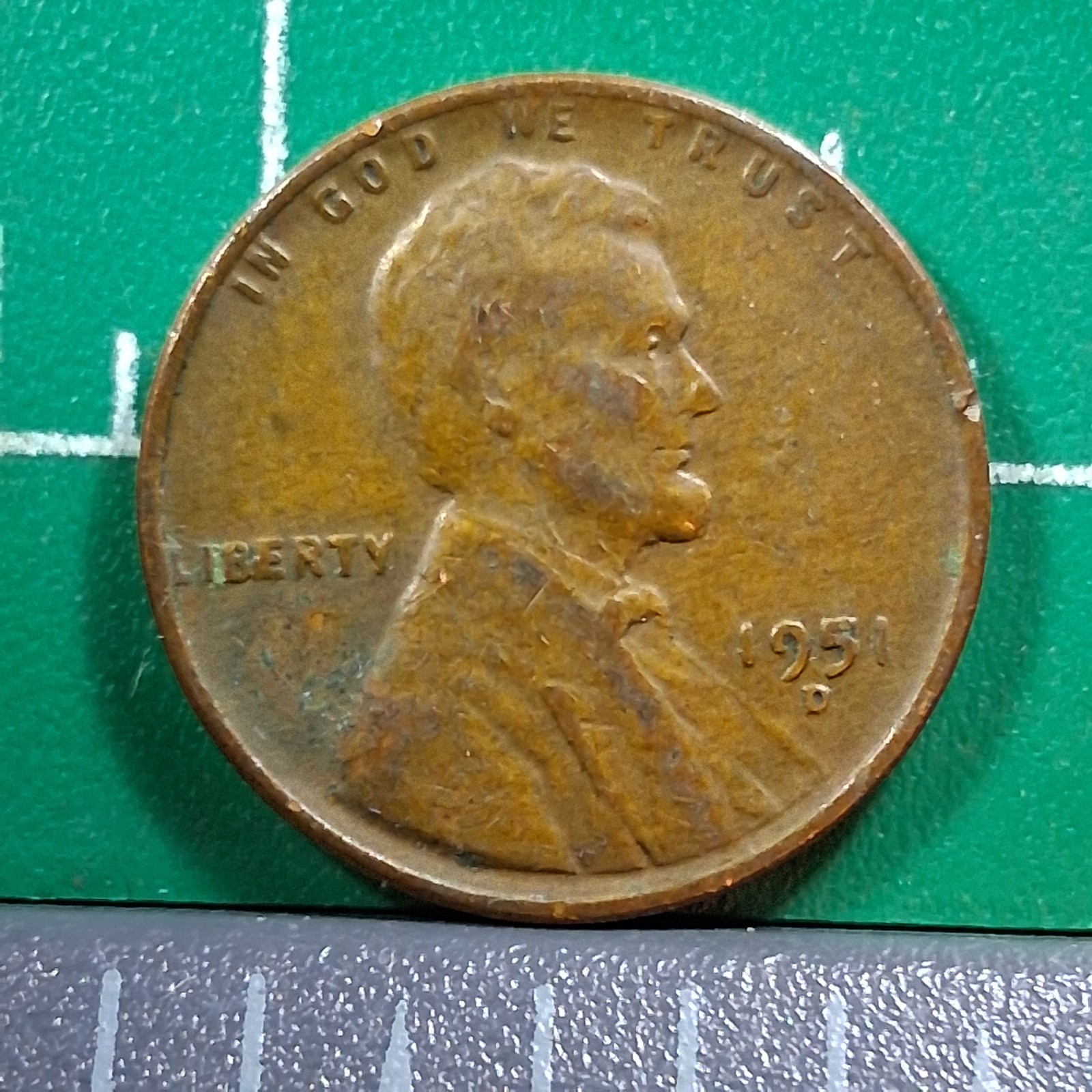1951-D 1 USA Cent Abraham Lincoln / Wheat Penny Copper Coin