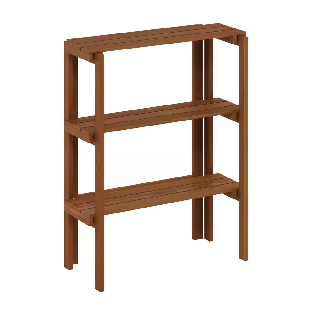 Tioman 36.02 In. H X 28.54 In. W X 13 In. D Outdoor Natural Wood 3-Tier Plant St