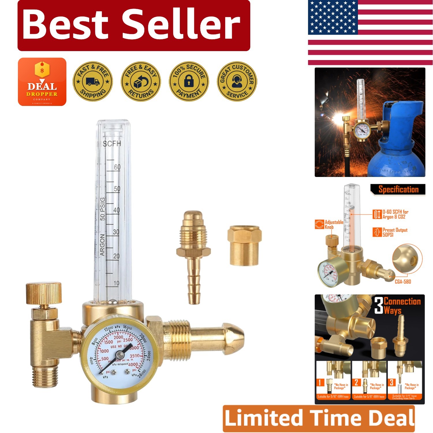Accurate Argon/CO2 Gas Regulator with No Diaphragm for Superior Performance