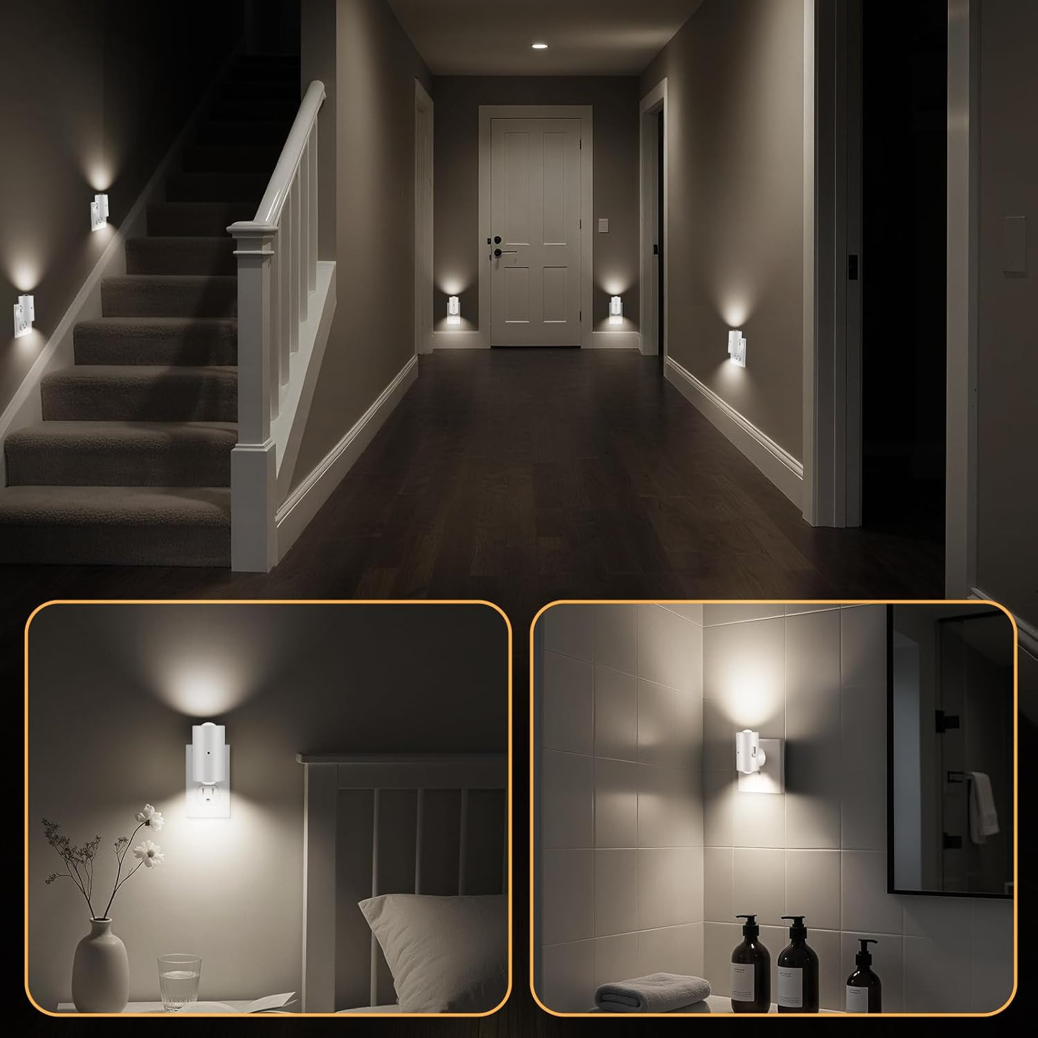 LED Night Light Plug In, Modern Plug-Into Wall Nightlight, Adjustable 0-200LM Br