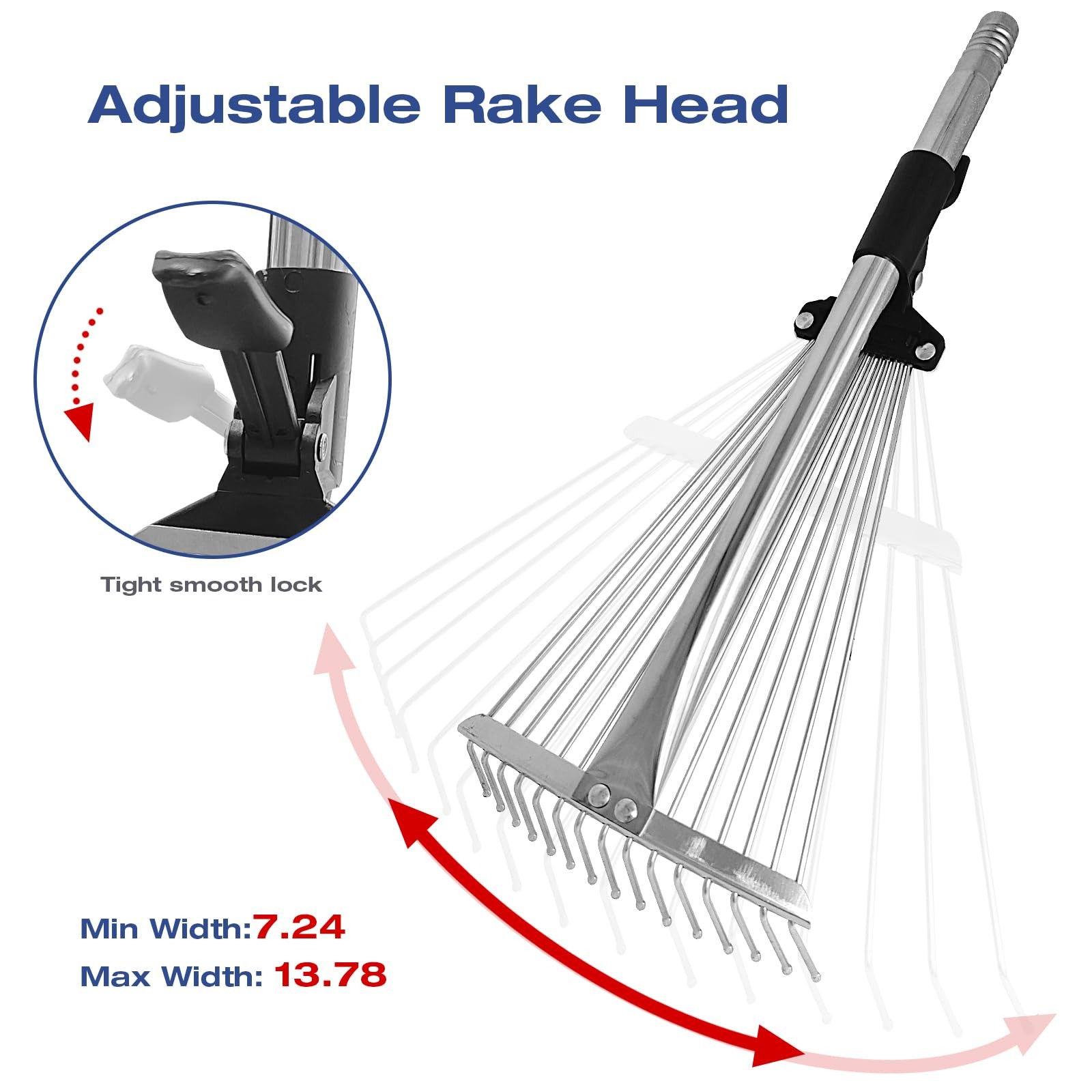 Adjustable MetalLeaf Rake with Telescopic Handle Heavy Duty Yard Tool