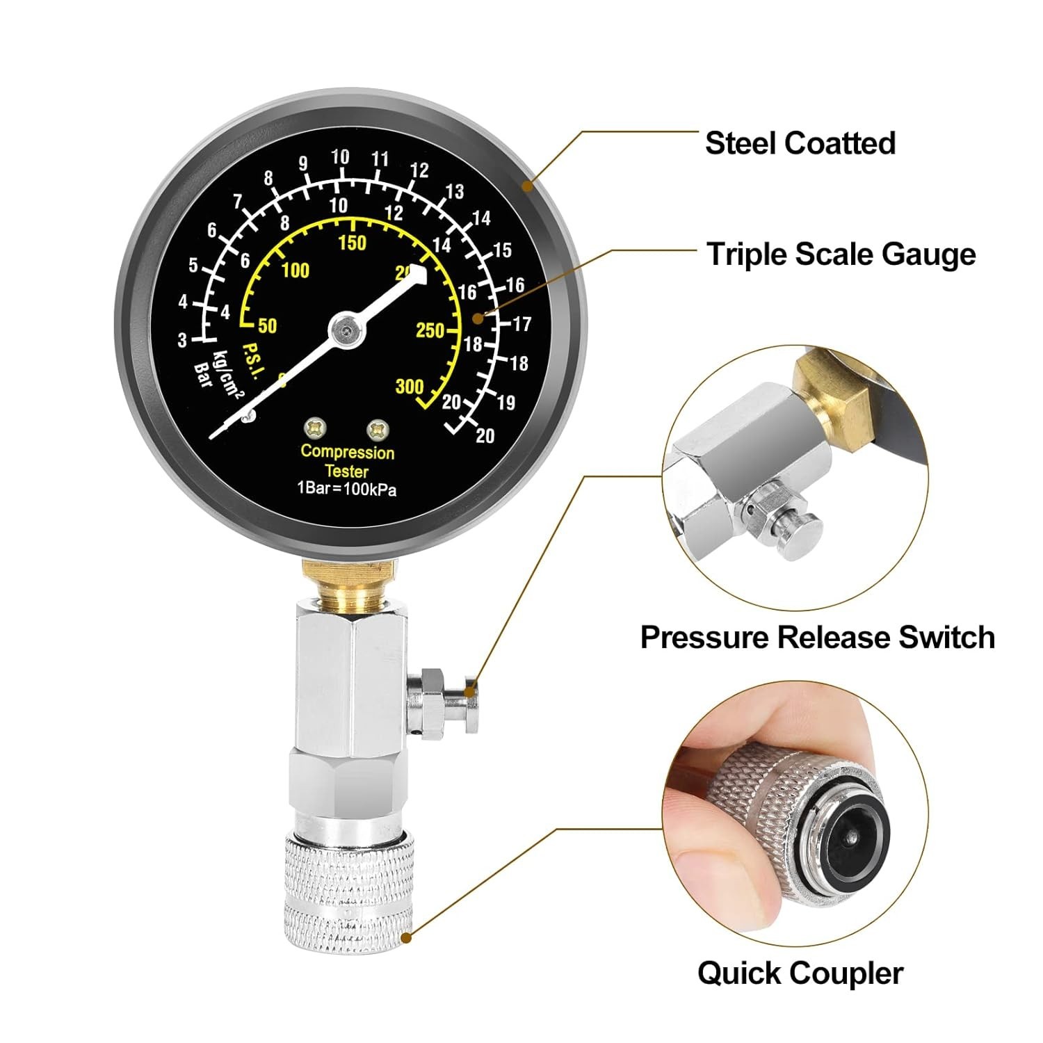 Portable Engine Compression Tester with Spark Plug Diagnostics for Fast Analysis