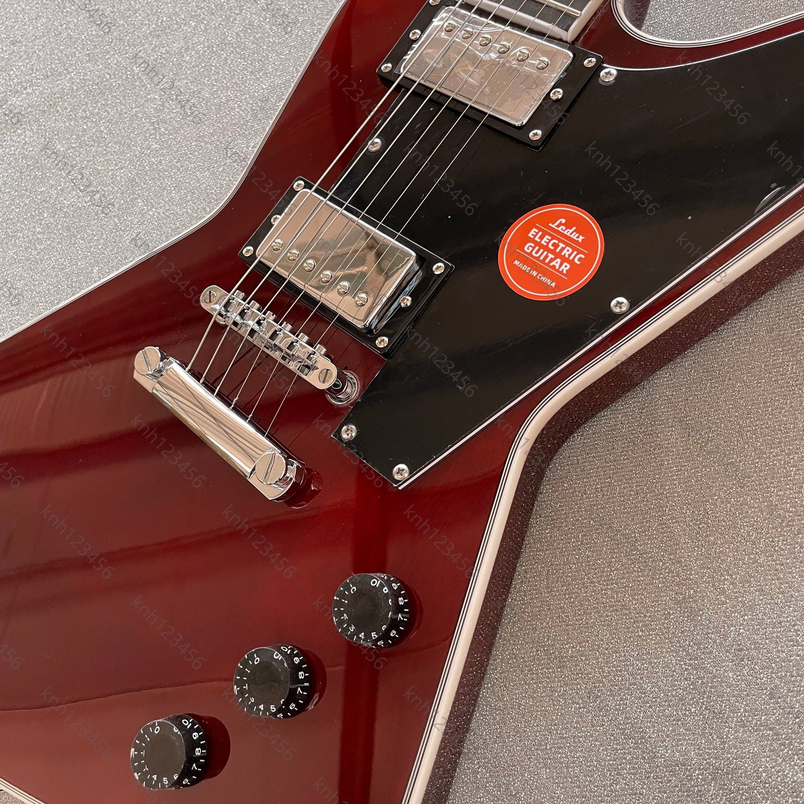 Wine Red Angular Electric Guitar Dual Humbuckers Black Pickguard  Free Ship