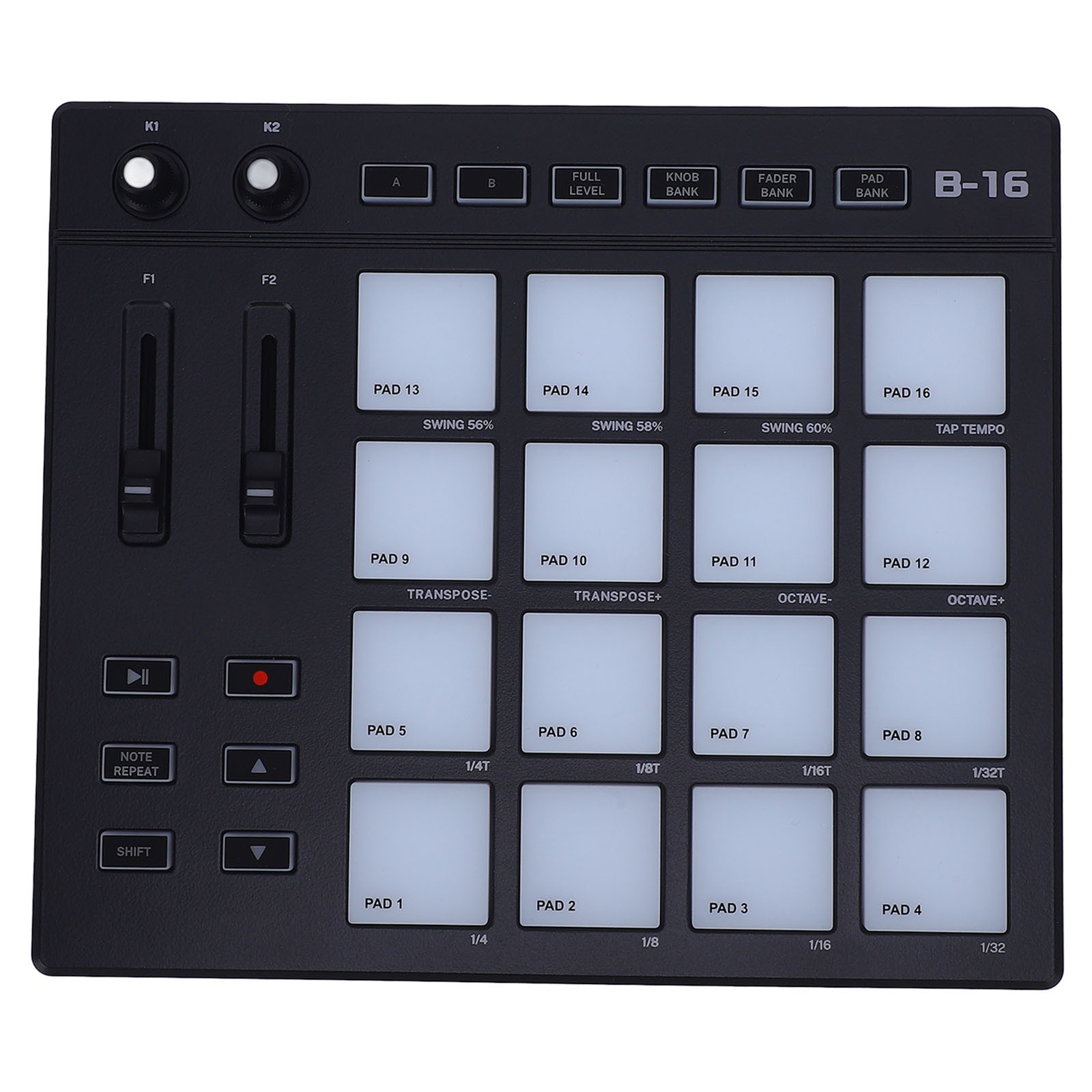 MIDI Controller With 16 Drum Pads 2 Assignable Fader Knobs RGB Portable MID XIPE