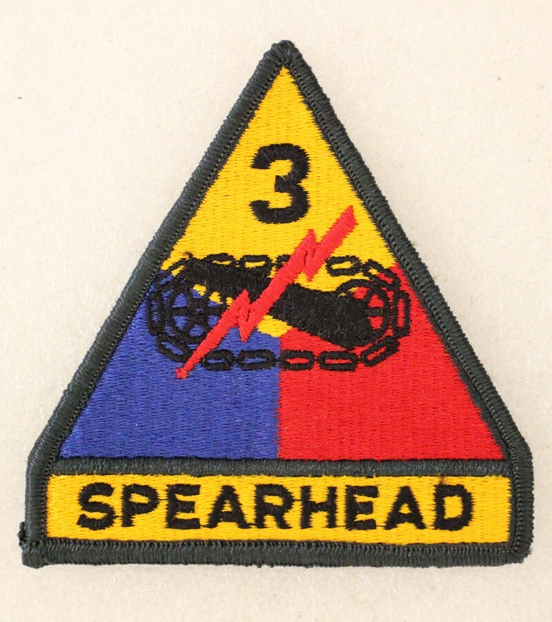 Army Patch: 3rd Armored Division w/Spearhead tab, merrowed edge, 1 piece
