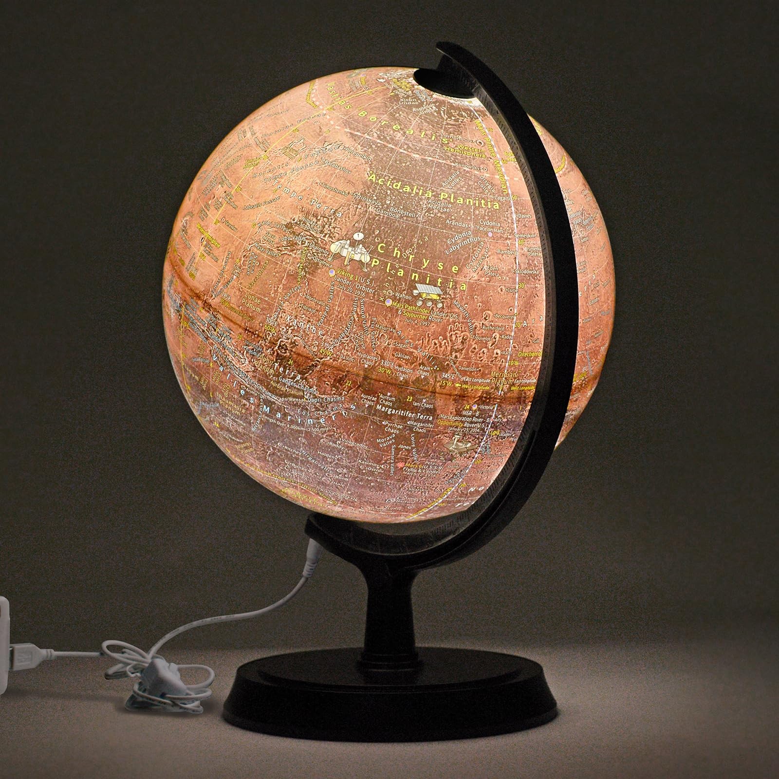 Mapsoft Explorer Illuminated Red Mars Globe, 24cm/9.5", RI-24, Mars Map, Mars...