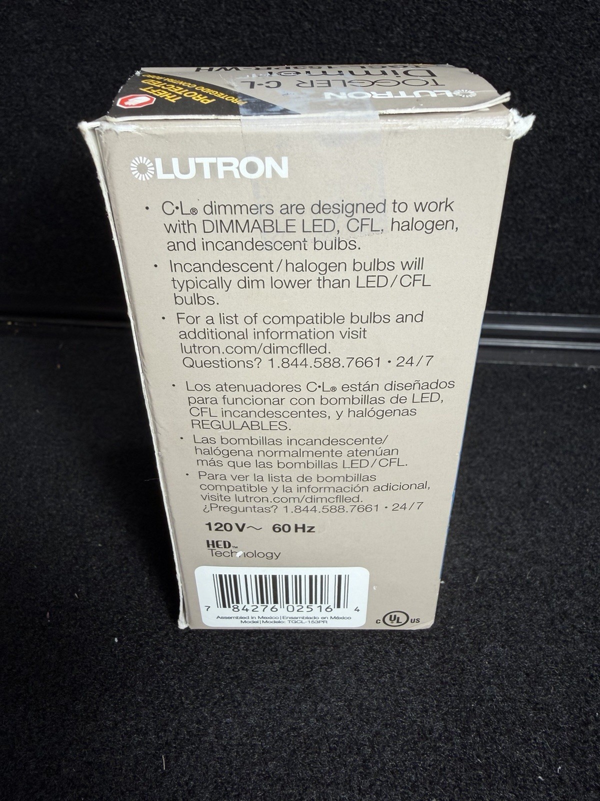 Lutron TGCL-153PR-WH Toggle Dimmer Switch - Gray