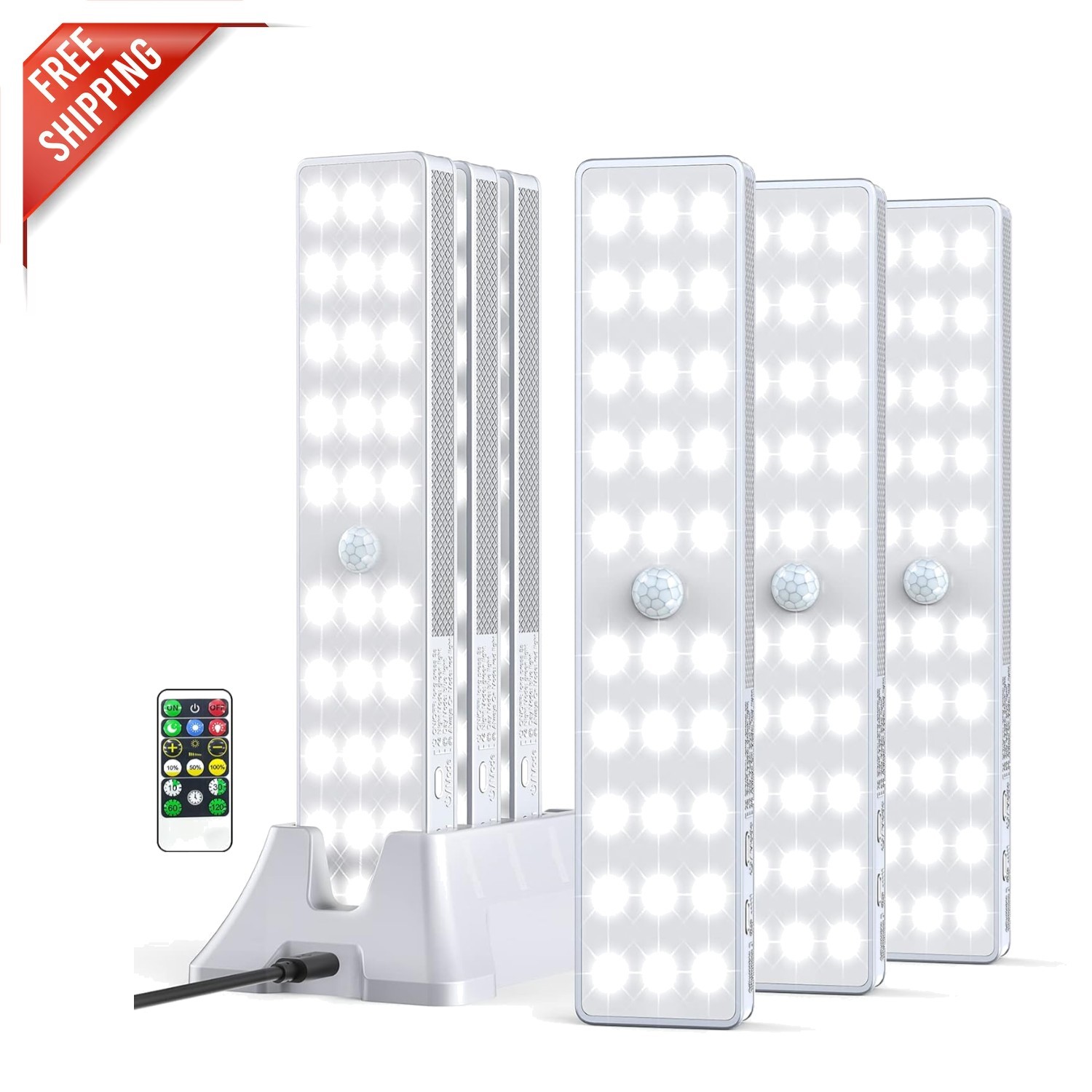 Dimmable LED Closet Lighting Set - 6 Rechargeable Motion Sensor Lights Included