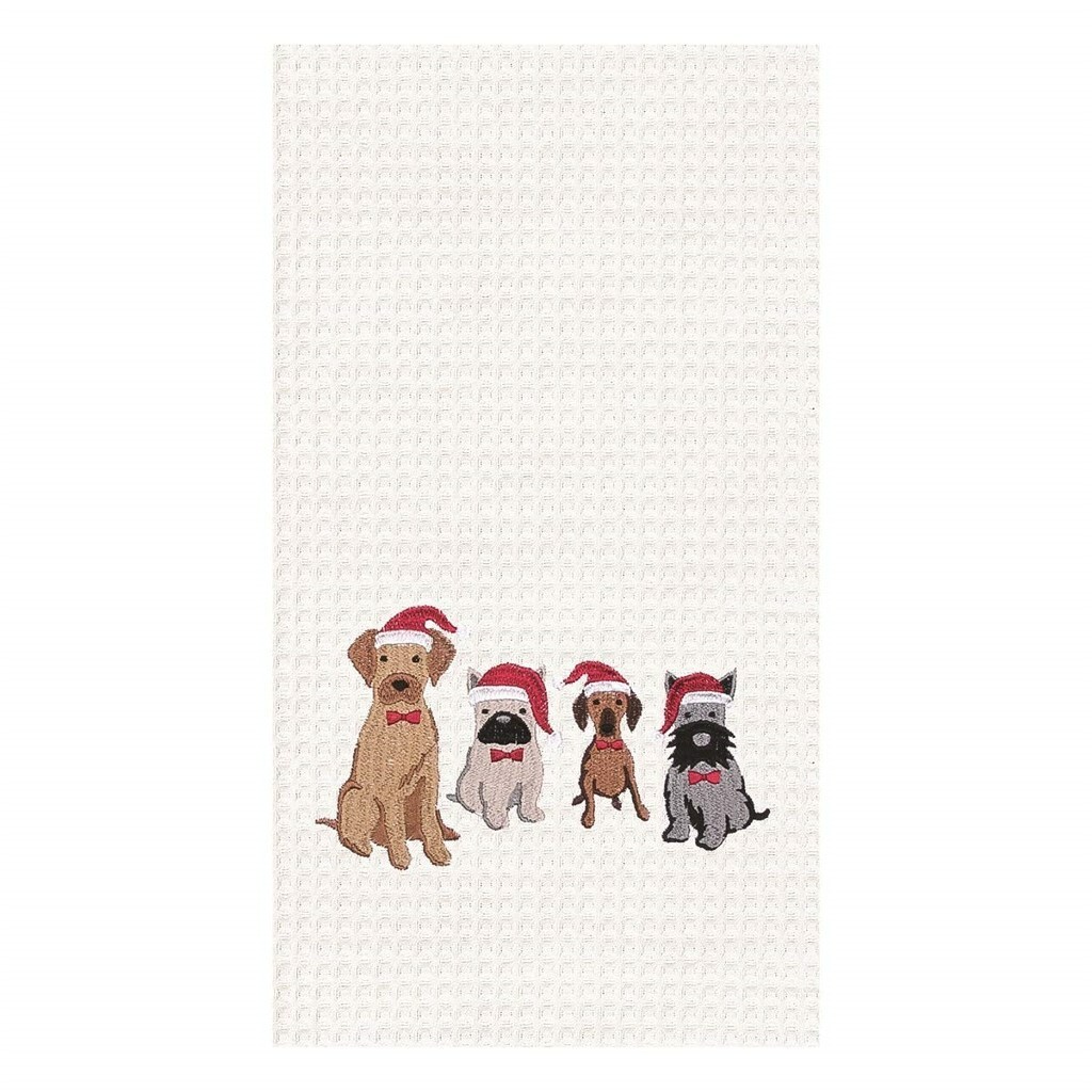 Dog Santa Hats Embroidered Kitchen Towel 18x27 Cotton Waffle Weave Dish Towel