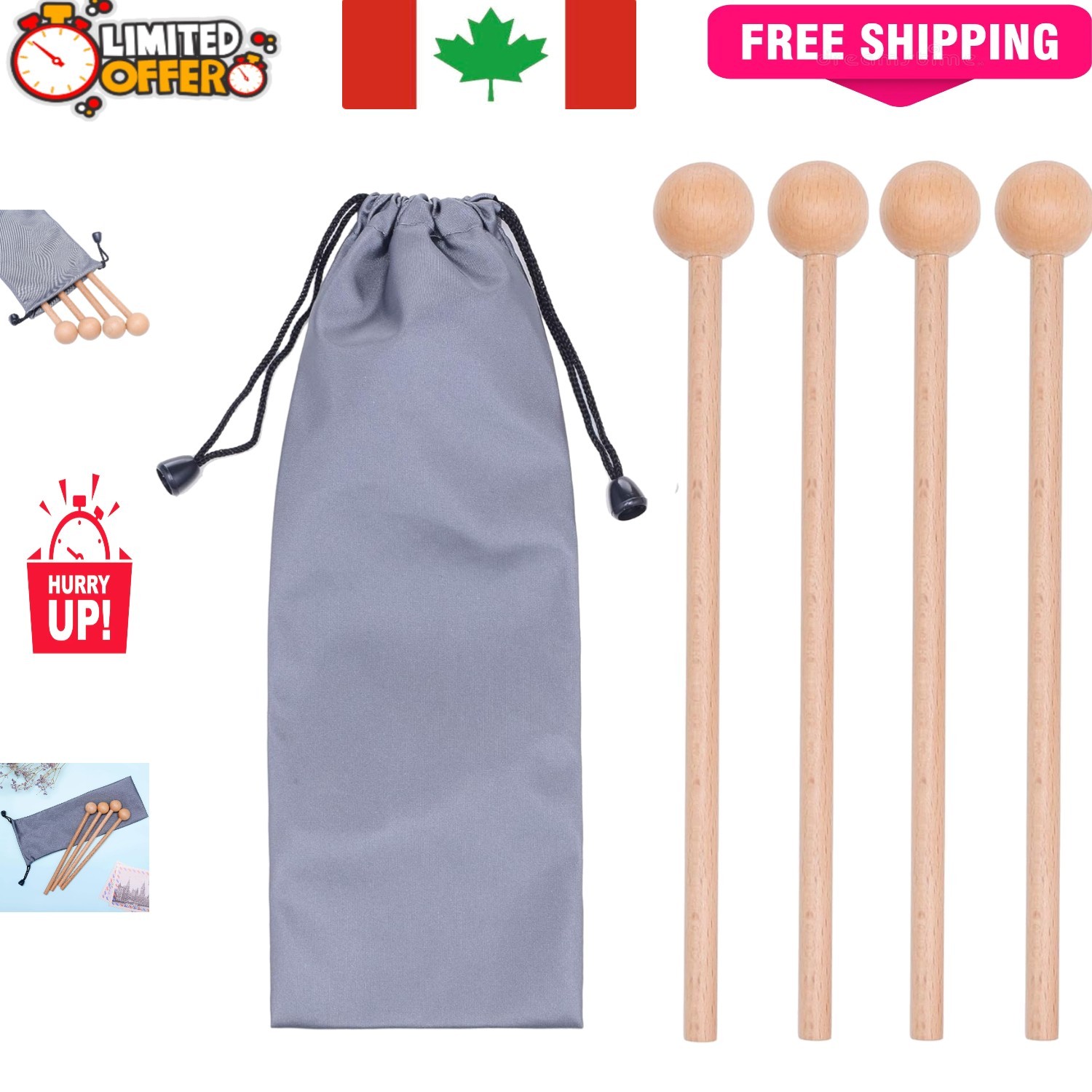 Professional 8-Inch Wood Mallets for Glockenspiel & Woodblock - 2 Pairs Included