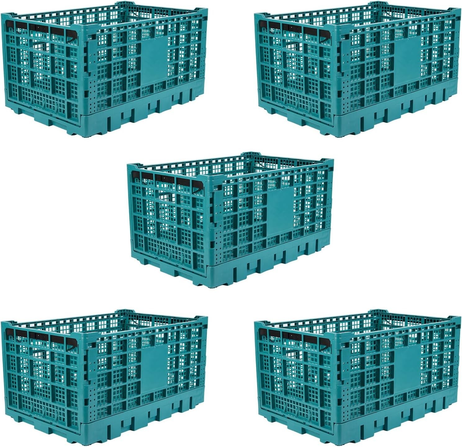 Collapsible Heavy Duty Storage Crate 52L Stackable Plastic Organizer Bin 5PCS