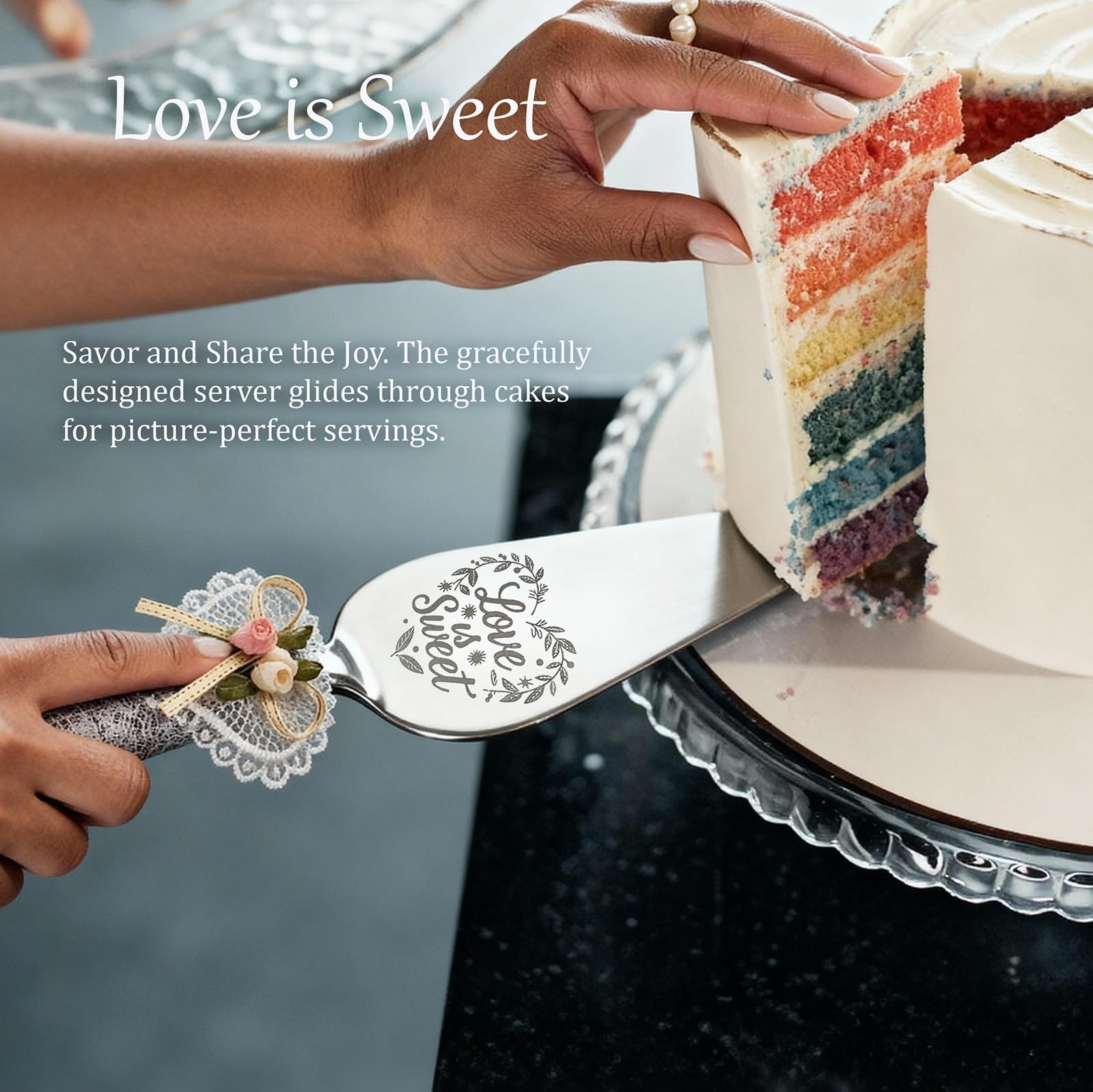 Wedding Cake Knife and Server Set – 10.83" Serrated Knife & 9.84" Server with...